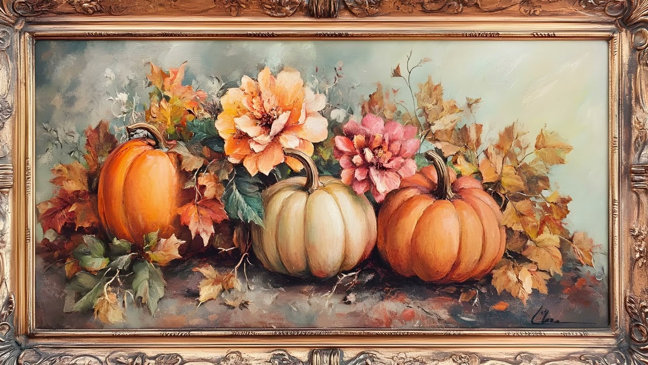Framed Vintage Pumpkin Art for TV | Autumn TV Art | Fall TV Screensaver | 1 hr