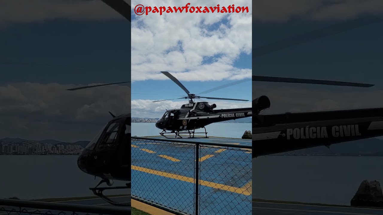 Belissimo Helicoptero da Policia Civil decolando do Heliponto da Beira Mar em Floripa 