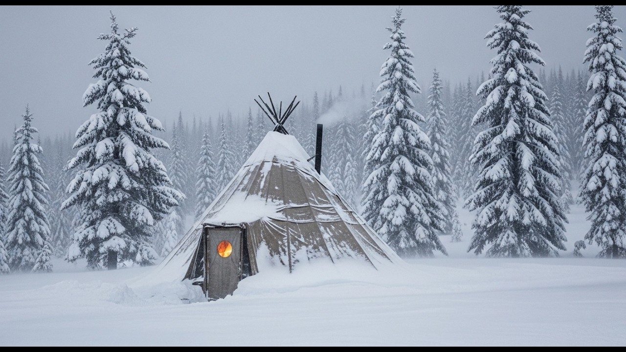 🔥Snowstorm Solo Camping | Hot Tent Completely Hidden by Snow Buried Blizzard | Overnight