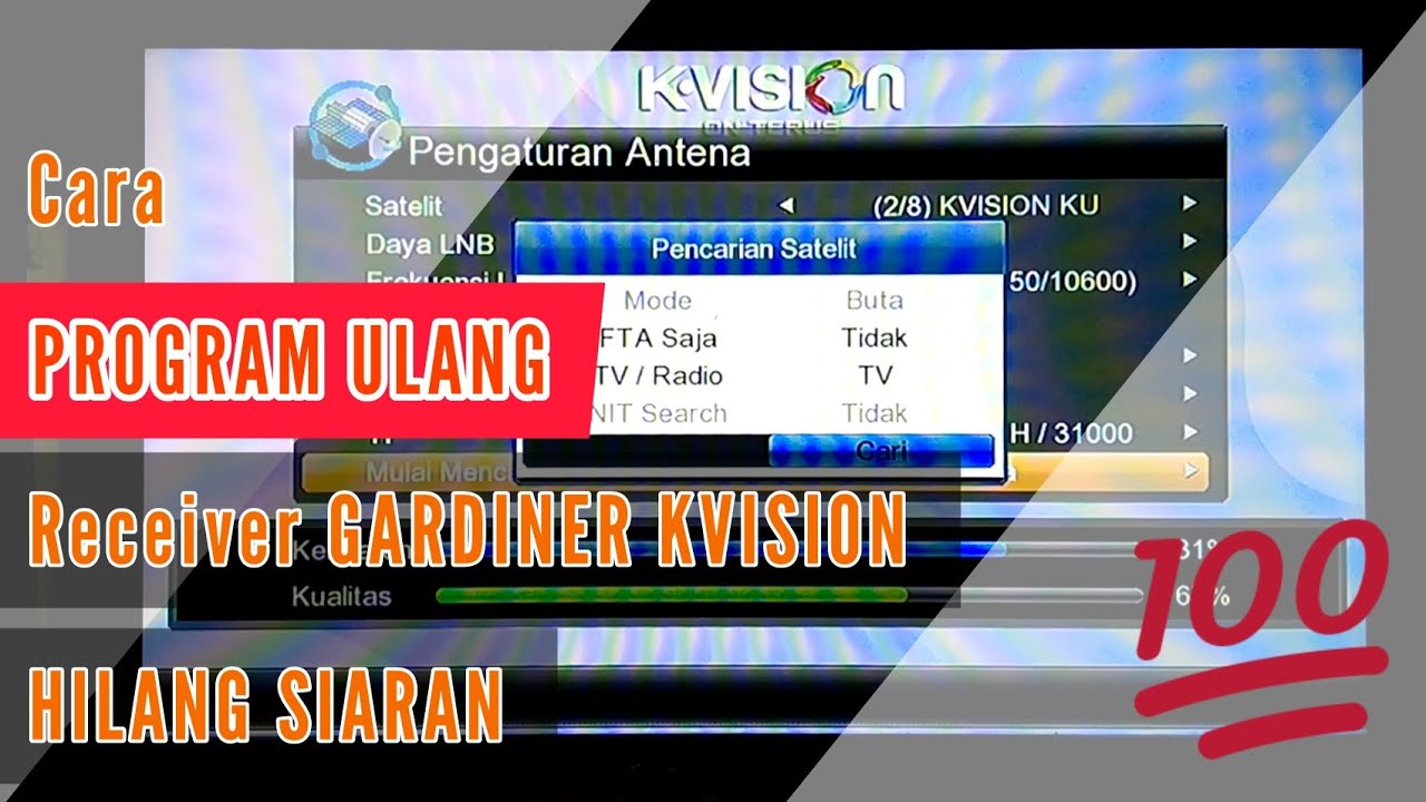 Cara Program KVision | TV Hilang Siaran | Receiver Gardiner GOL OTTIMO | SSE TEKNIK YouTube Tutorial