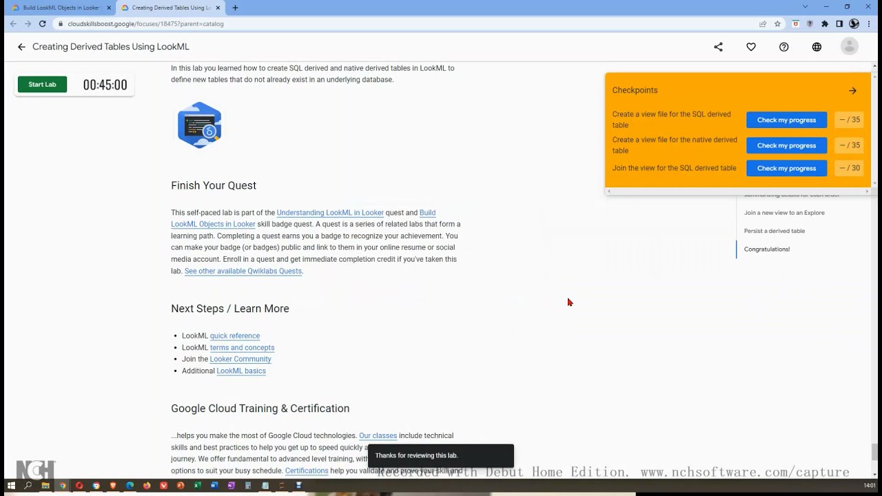 2.3 Build LookML Objects in Looker: GSP858 Creating Derived Tables Using LookML solution