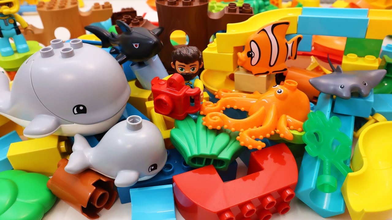 Satisfying Marble Run Building Blocks ASMR! 12 Sea Animals Ocean course block coaster