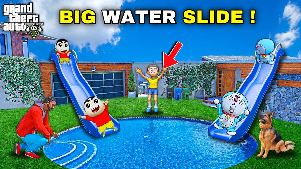 SHINCHAN 😂 & FRANKLIN BUY WATER SLIDE 🛝 PARK , NEW FRANKLIN HOUSE IN GTA V - IN TELUGU #black7plays