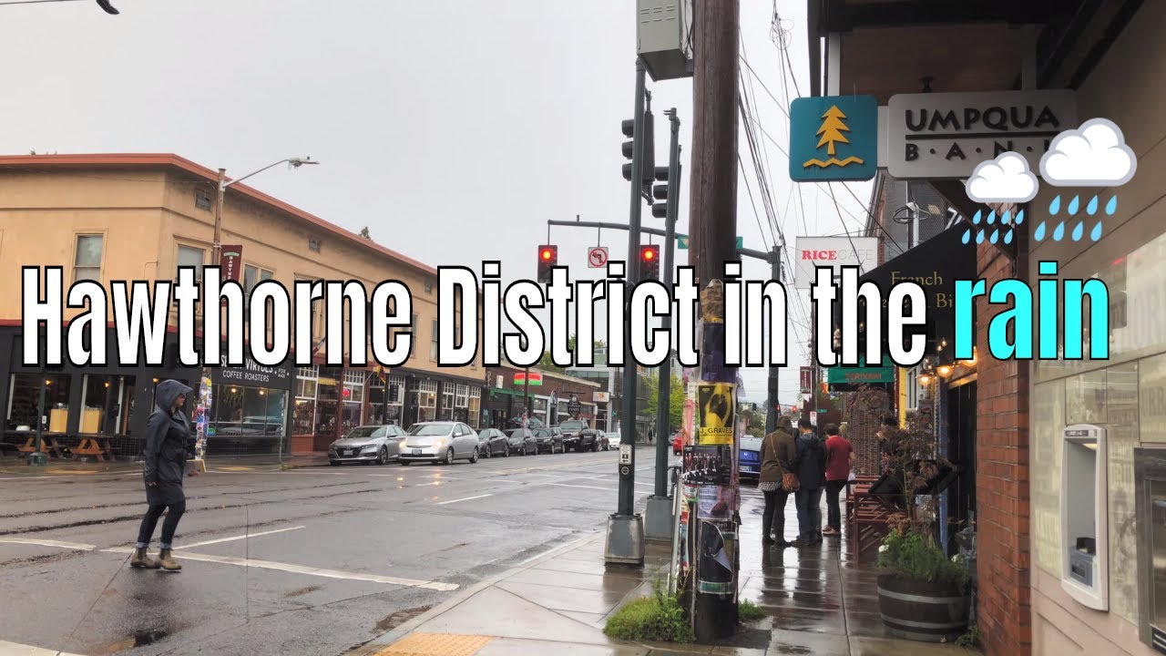 Walking in the Rain, Hawthorne District in Portland, OR 2019 Neighborhood Binaural Audio Tour 4k
