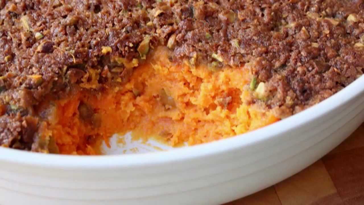 Sweet Potato Casserole with Pistachio Crust - Thanksgiving Sweet Potato Casserole Side Dish Recipe