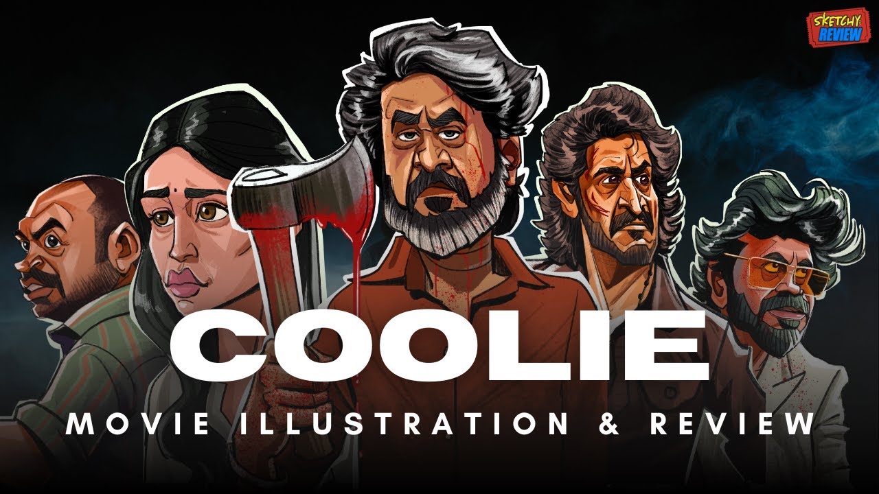 Coolie (2025) Movie Review & Character Poster Illustration | Sketchy Reviews | Rajini Caricature Art