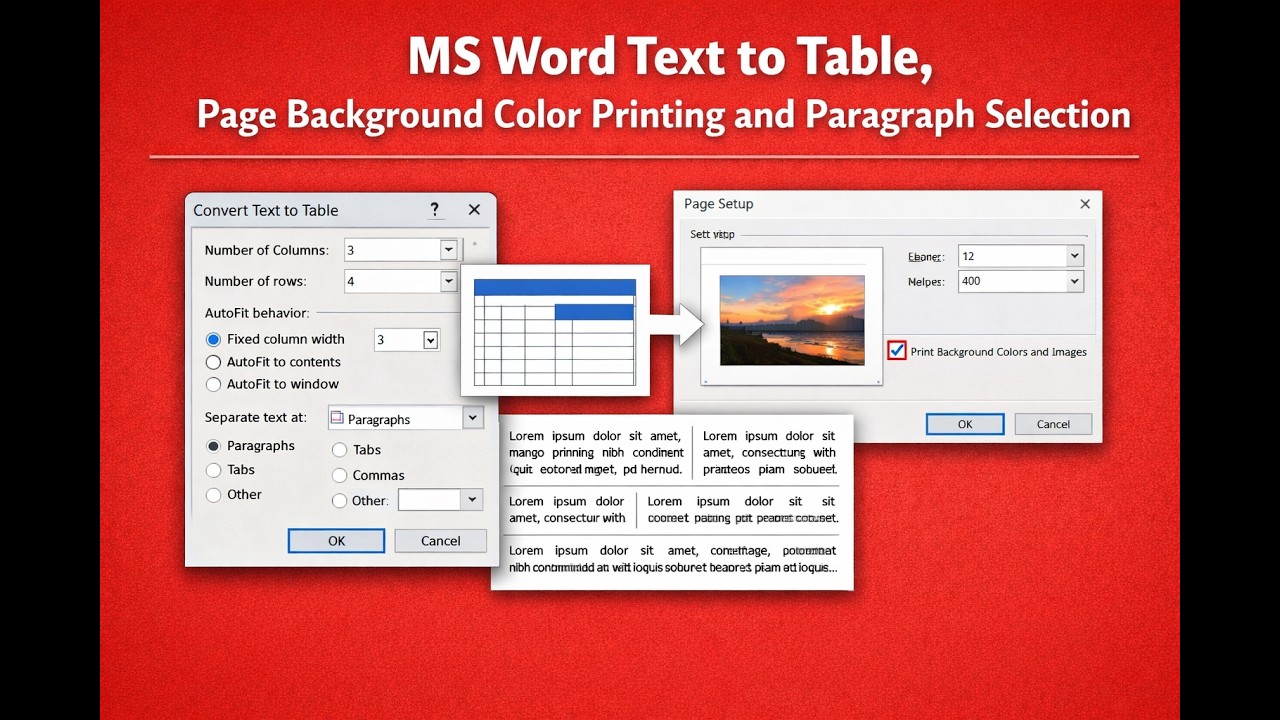 MS Word Text to Table, Background Color Printing