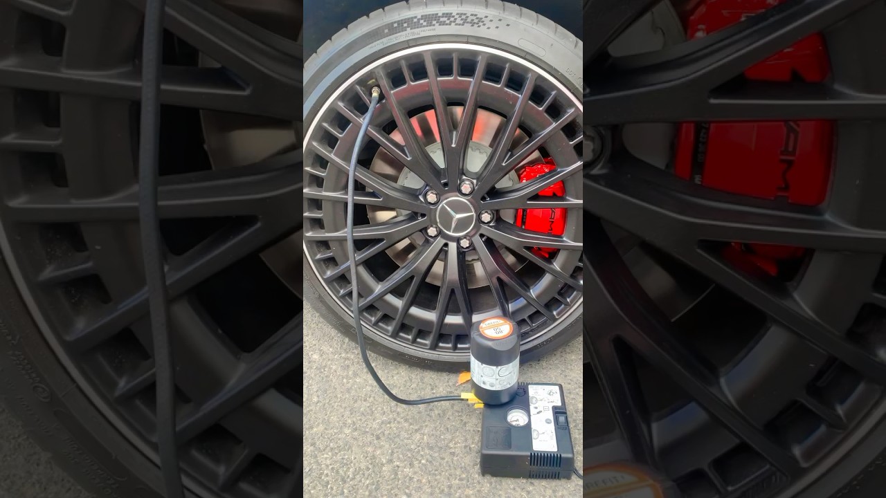 How to use the Tyre Inflator Kit on a Mercedes-AMG EQE 53 wheel #carsaleschannel