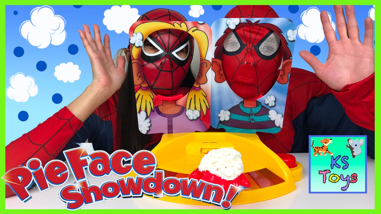 PIE FACE SHOWDOWN CHALLENGE! Whipped Cream Spider Man Vs Spider Girl Family Game Night Egg Surprise