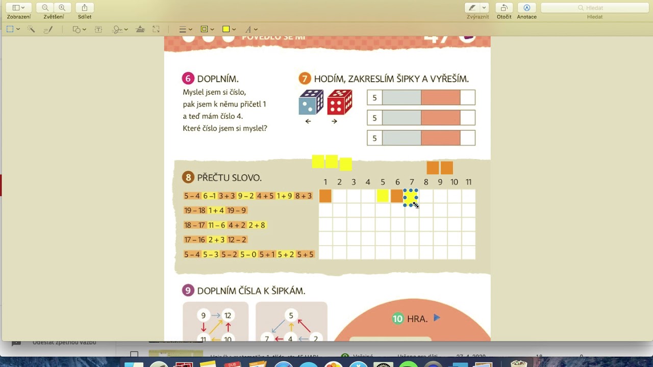 Hejného matematika 1. třída, str. 47 VYBARVÍM, PŘEČTU SLOVO