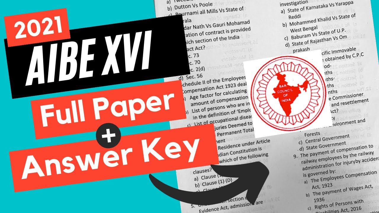 AIBE Exam XVI 2021 | Full Question Paper with Answer Key