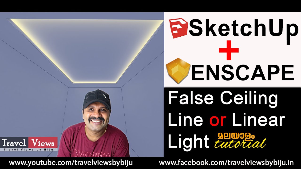 Sketchup + Enscape | False Ceiling Line Or Linear Light Malayalam Tutorial