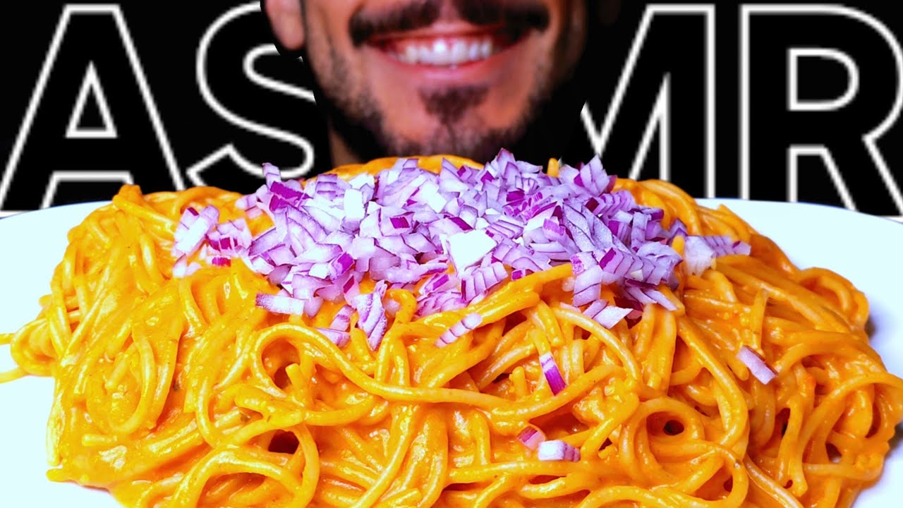 ASMR CREAMY SPAGHETTI RED ONION PASTA (EATING SOUNDS) NO TALKING MUKBANG