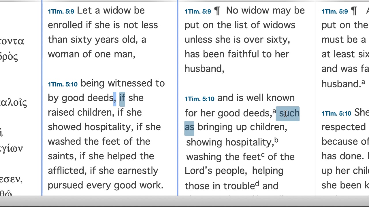 How do you clarify the meaning of a list? (1 Timothy 5:10)