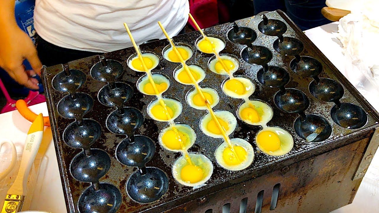 BANGKOK STREET FOOD | Quail Eggs On A Stick - Ratchada Train Night Market, Bangkok, Thailand