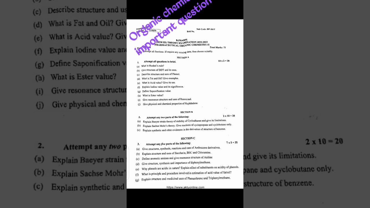 B.pharm 3rd semester question paper /Pharmaceutical organic chemistry second important question #