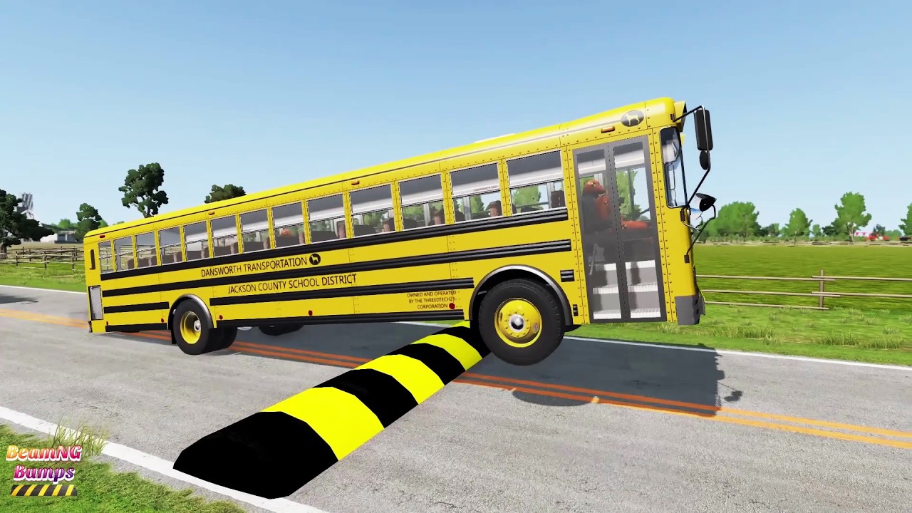 SCHOOL BUS, LONG BUS, CITY BUS Vs MASSIVE SPEED BUMPS - BeamNG.Drive