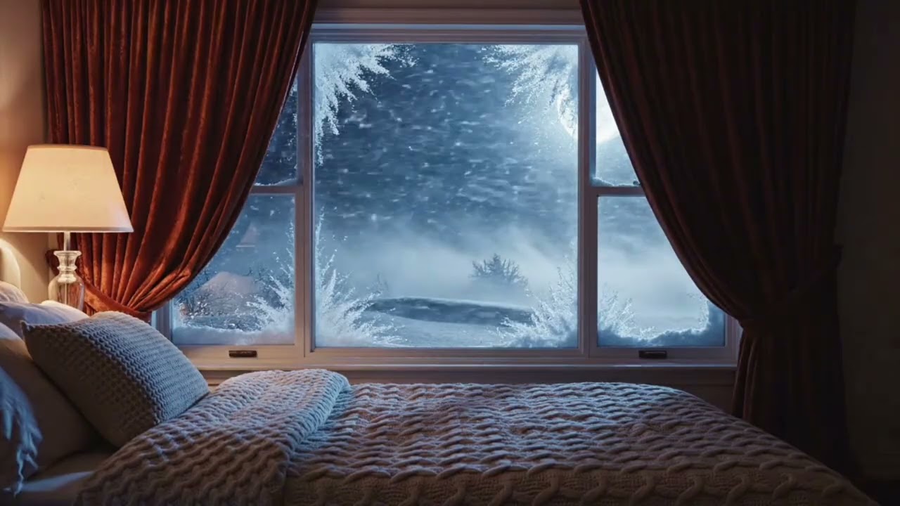 Blizzard Wind Howling Outside Cozy Bedroom ❄️ Powerful Snowstorm Sounds for Deep Sleep 