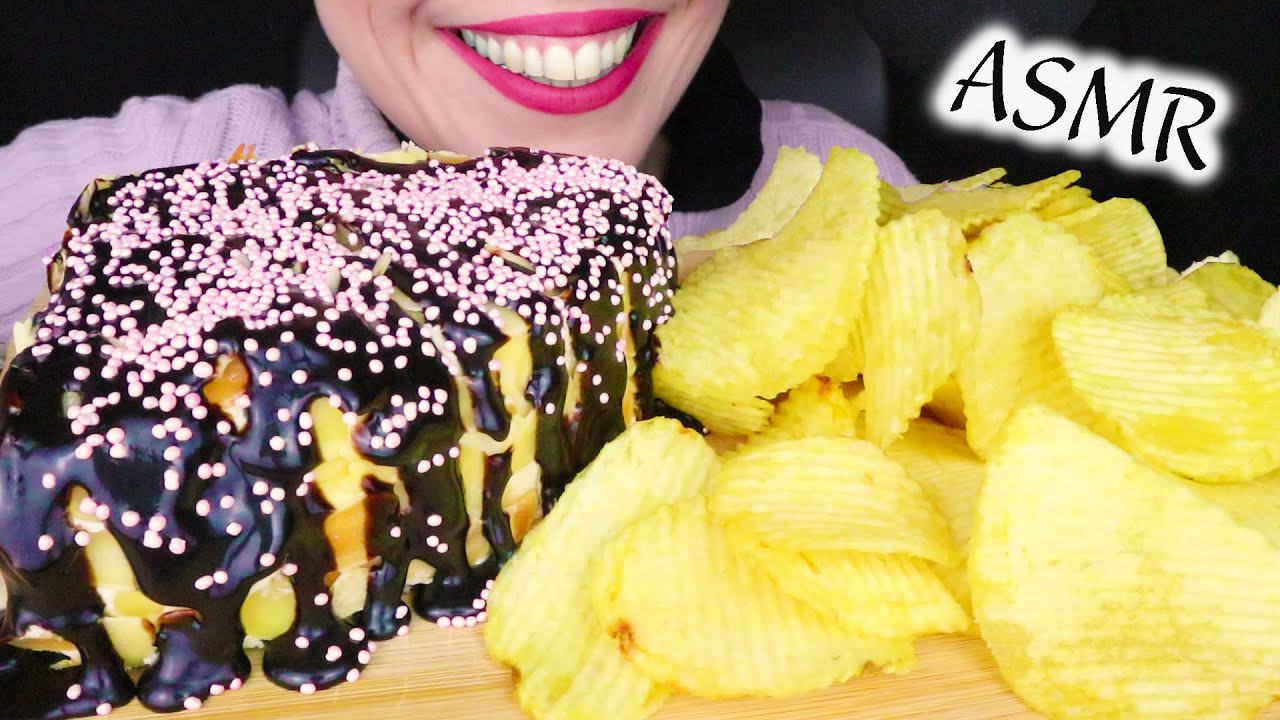 CREAMY CAKE & POTATO CHIPS 🍰 | No Talking | ASMR Mukbang  - 먹방 | Eating Sounds