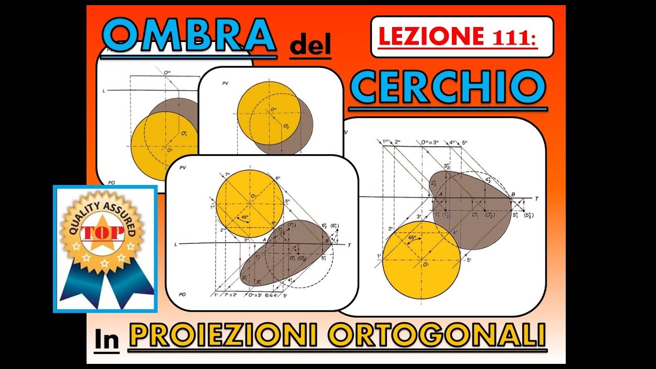 Disegno Tecnico (Lez.111). Ombra di un CERCHIO in Proiezioni Ortogonali (Teoria delle Ombre).