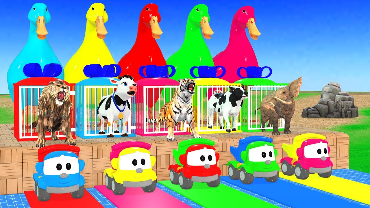 Long Slide Game With Cow Elephant Gorilla Hippopotamus Tiger - 3d Animal Game - Funny 3d Animals