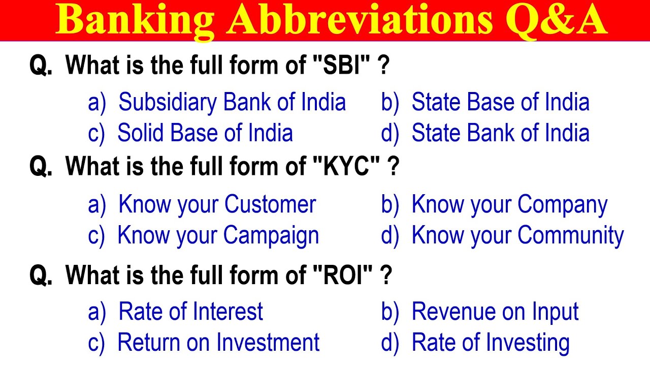 Top 75 Banking Abbreviations MCQs for Competitive Exams