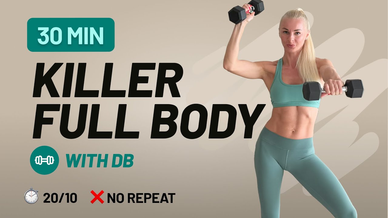 30 Min FULL BODY KILLER TABATA Workout with Weights - No Repeat, Home Workout, Dumbbells