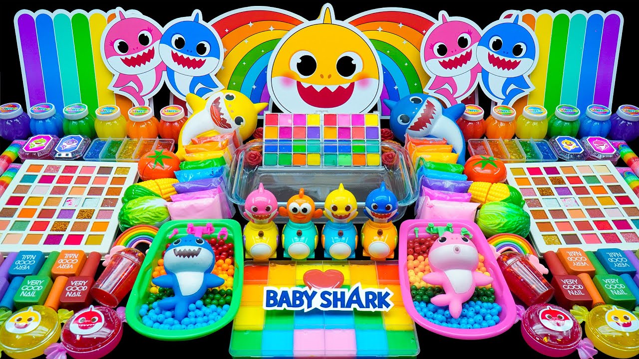 BABY SHARK Slime 🌈| Mixing Random Piping Bags| Mixing Into Glitter Slime Satisfying Videos ASMR#98