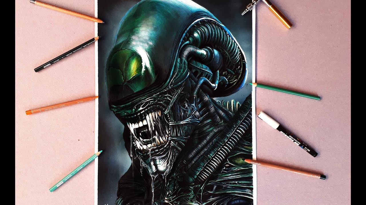 Xenomorph ( Alien) - Timelapse - Colored Pencils