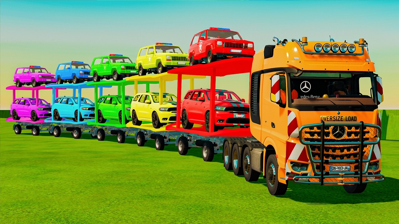 EMERGENCY TRANSPORT OF COLORS! MEGA POLICE SUPERSIZED & MERCEDES ACTION! FS 22