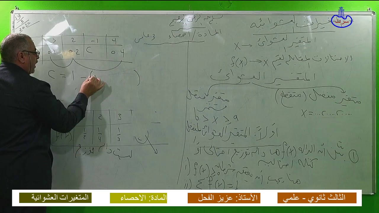 الصف الثالث ثانوي علمي الاحصاء  المتغيرات العشوائية