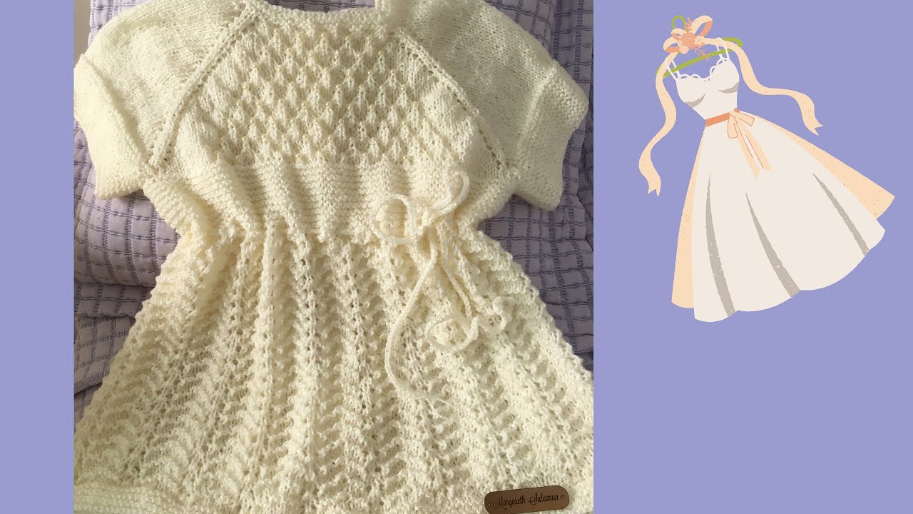 VESTIDINHO EM TRICÔ PARA BEBÊ - PONTO LIBÉLULA E PONTO PAVÃOZINHO