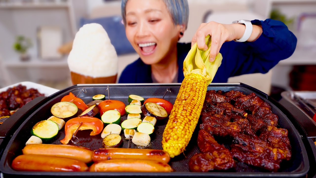 【大食い】ここは理想のBBQ会場。美味しすぎて米が進みすぎて優勝するバーベキューの夜。【モッパン】【MUKBANG】