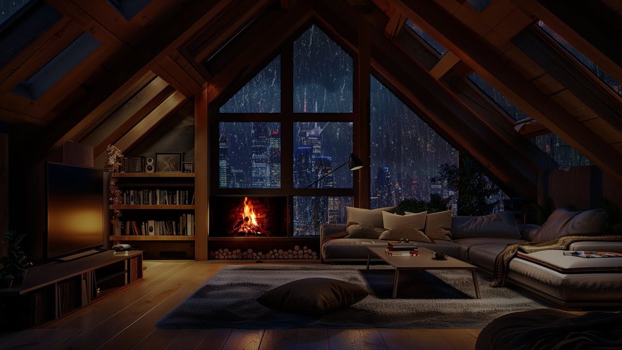 Rain Sounds at Night with a Crackling Fireplace | A Warm Refuge for Calm and Ease