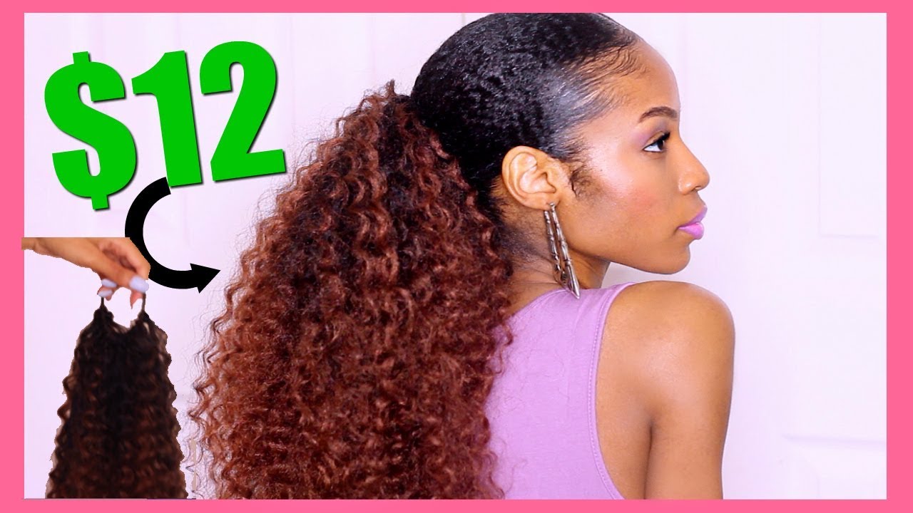 DIY $12 DRAWSTRING CROCHET PONYTAIL FOR NATURAL HAIR w/ BRAIDING HAIR