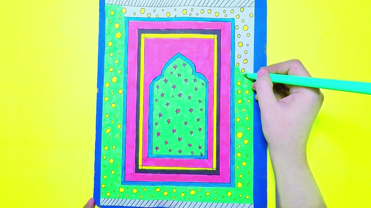 Beautiful prayer mat drawing easy | how to draw jay e namaz with colour | drawing janamaz