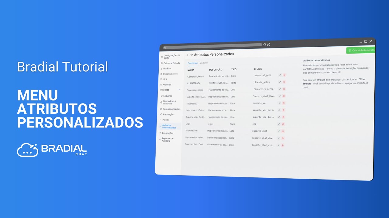 Bradial Chat - Menu Atributos Personalizados