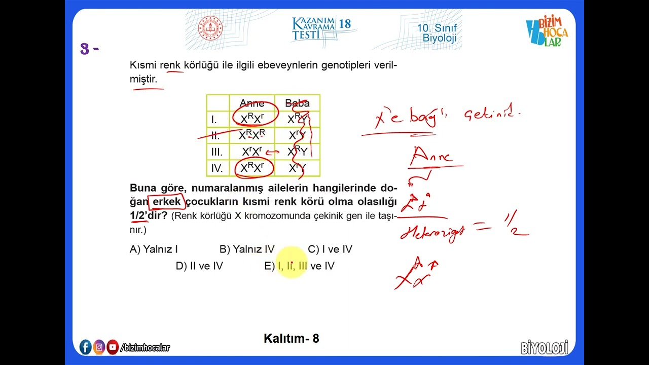 10. Sınıf Biyoloji Kazanım Testleri-18 (2022 - 2023) Kalıtım -8