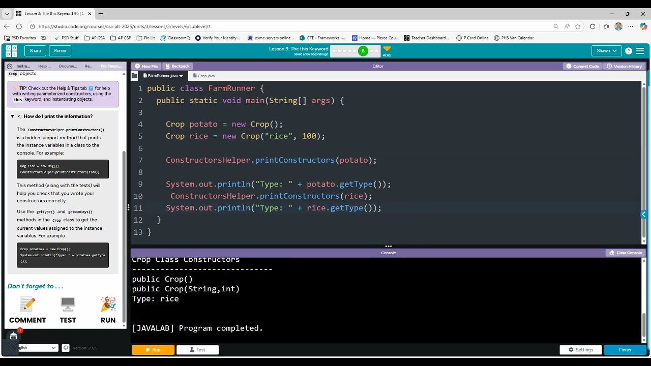 Code.org - Модуль 3, Урок 4 - Конструкторы и ключевое слово this