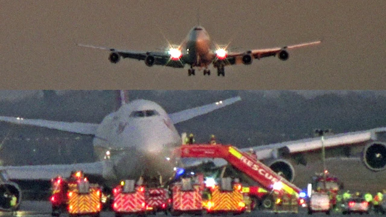 Emergency Landing Gatwick Airport, Virgin Atlantic Boeing 747 G-VROM 