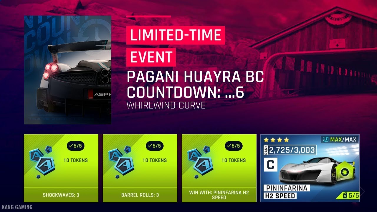 Asphalt 9 Event - Pagani Huayra Countdown 6 (Whirlwind Curve)