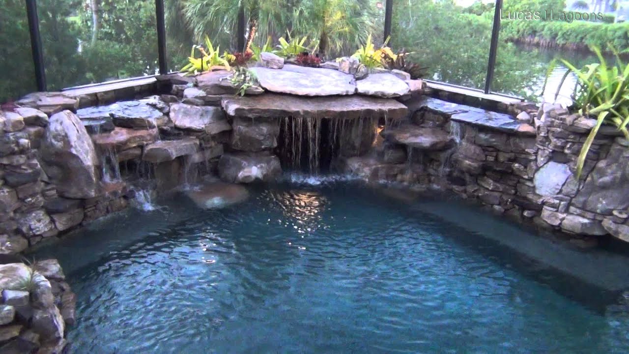 Pool Construction Completed Fitting Several Tons of Natural Stone in a Small Area with Waterfalls