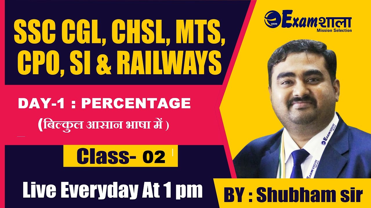 PERCENTAGE | MATHS CLASS 2 | SSC CGL, CPO, SI, CHSL, MTS, Railways | BY SHUBHAM SIR |