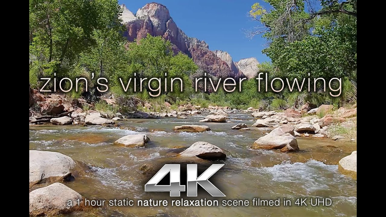 4K NATURE SCENE: Zion's Virgin River Flowing - a Fixed-Angle Relaxation Video Screensaver