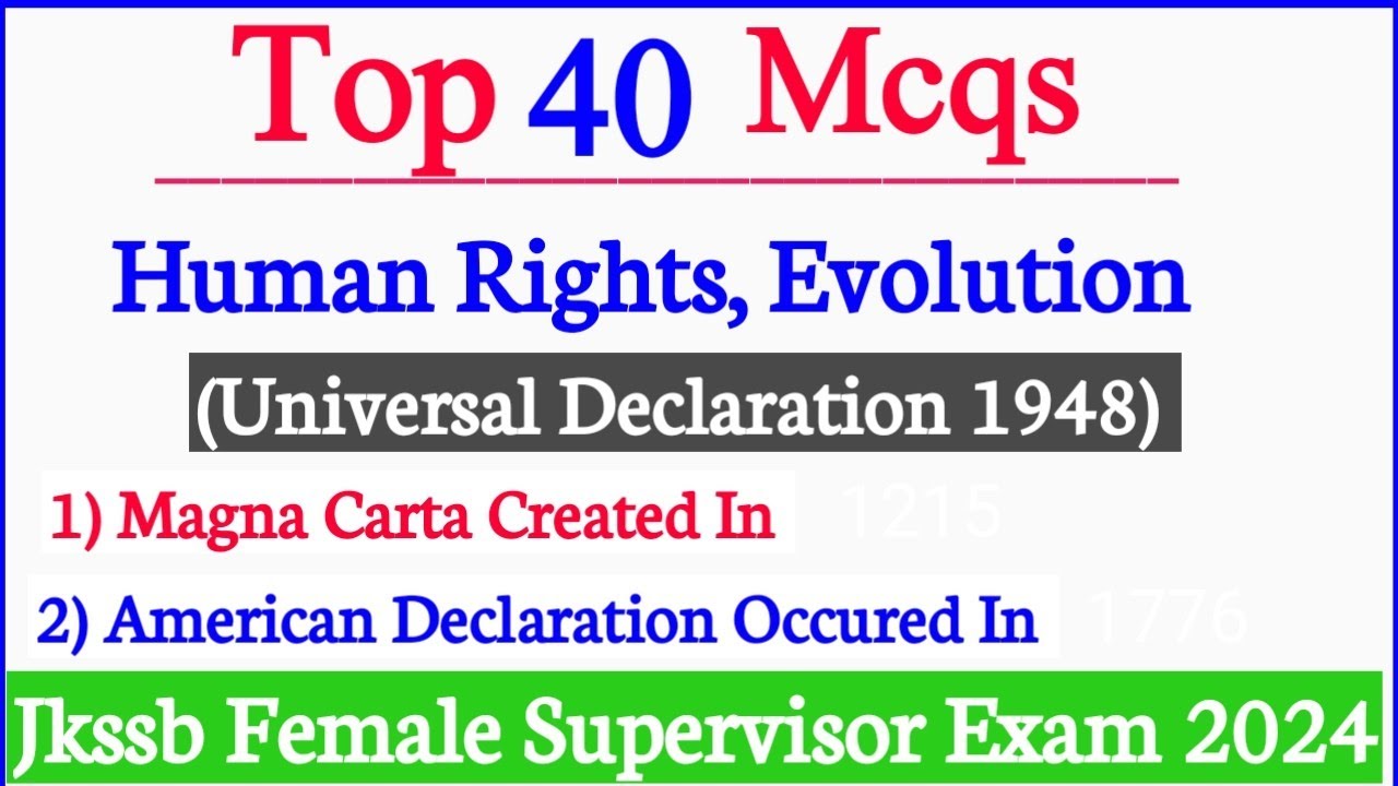 Mcqs On Human Rights, Evolution & Universal Declaration Of Human Rights 1948 || Top Mcqs
