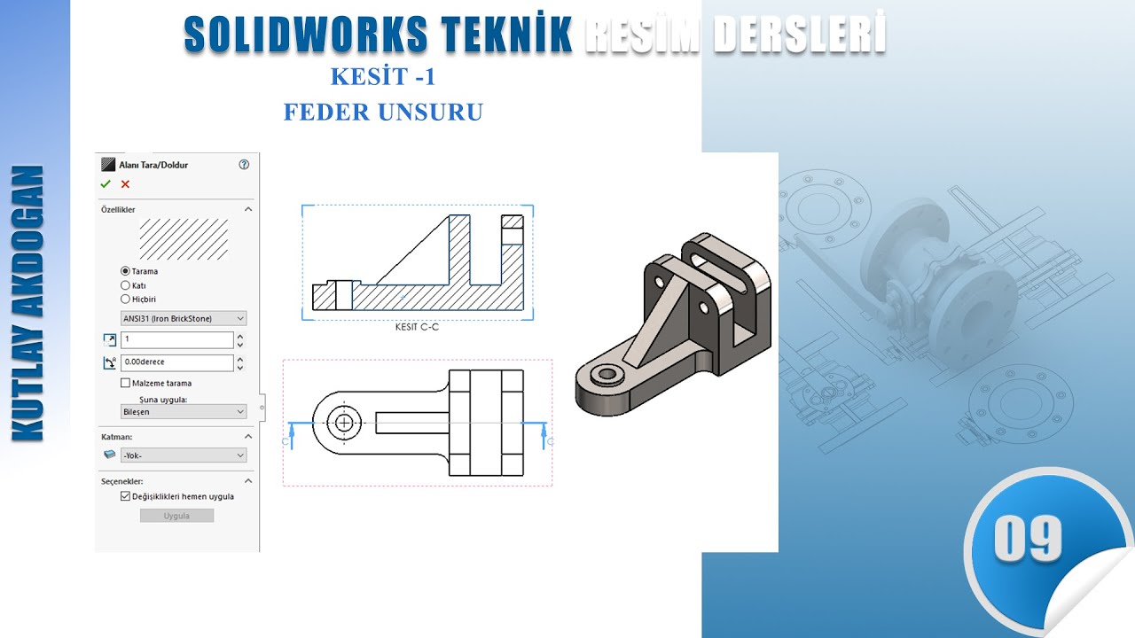 SolidWorks Teknik Resim-09-KesitLer 01 - Feder Unsuru