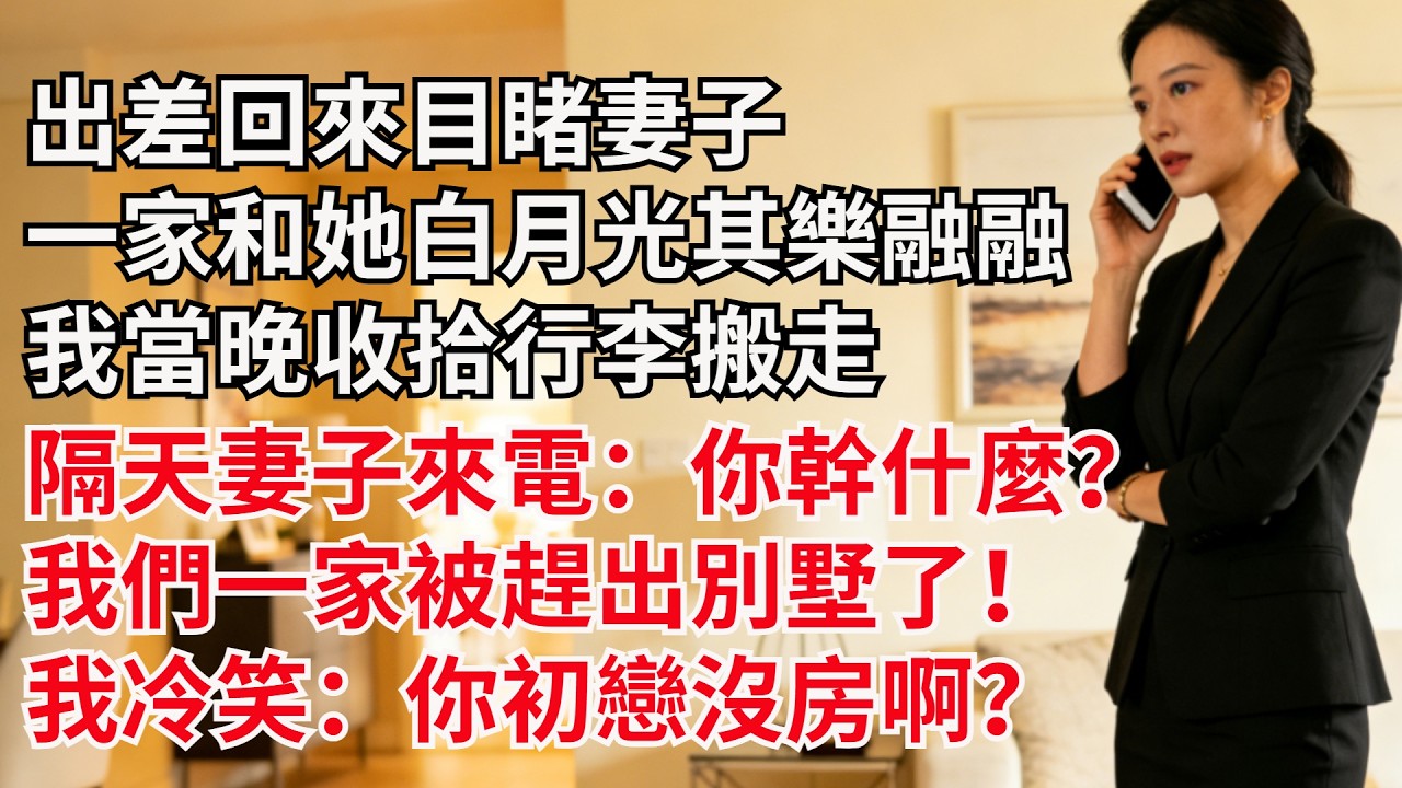 出差回來，目睹妻子壹家和她白月光其樂融融，我當晚收拾行李搬走，隔天妻子來電：“妳幹什麽？我們壹家被趕出別墅了！”我冷笑：“妳初戀沒房啊？”
