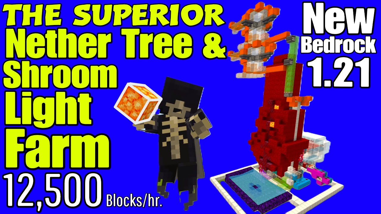 The Superior Nether Tree & Shroomlight Farm!!! (Simple & Easy) [Minecraft Bedrock 1.21]