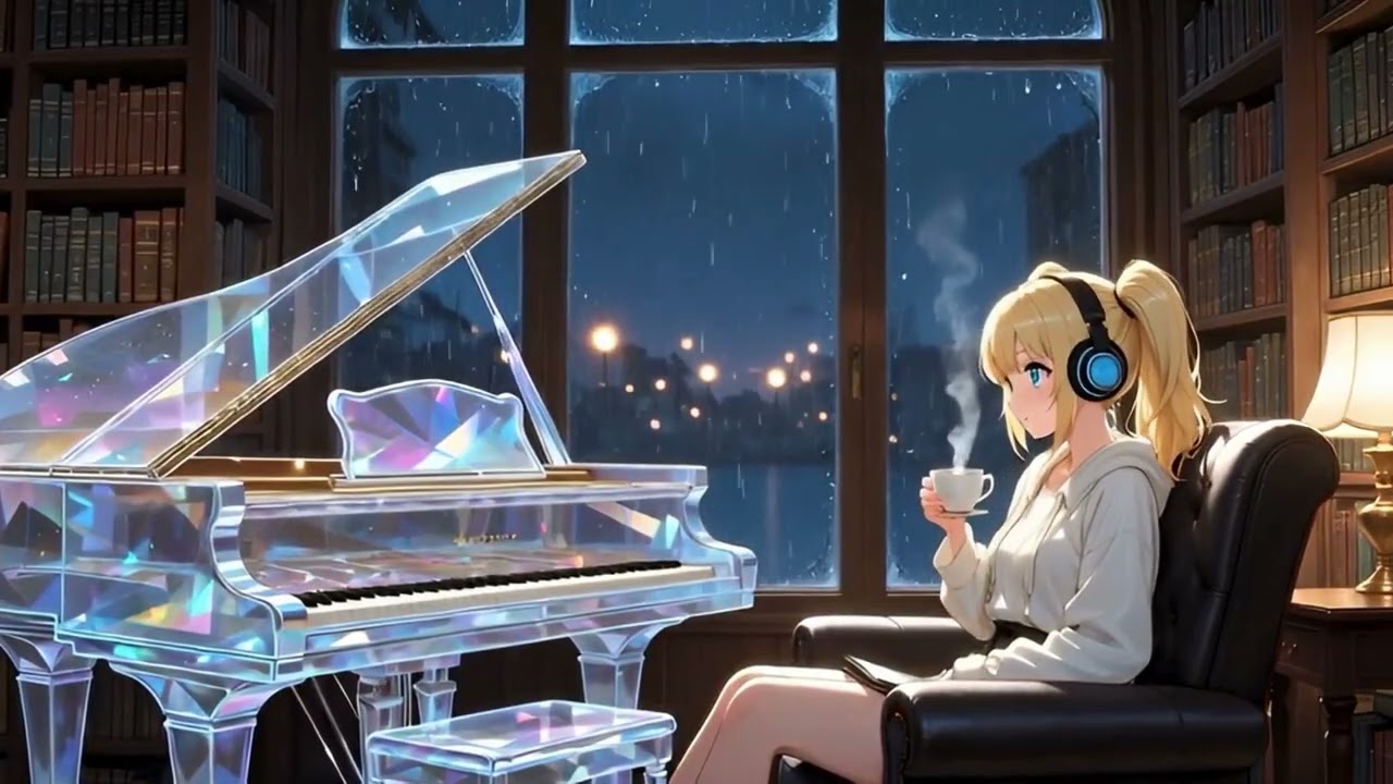 Rainy Night at the Crystal Library 📖 Ethereal Crystal Piano for Midnight Focus, Reading & Calm