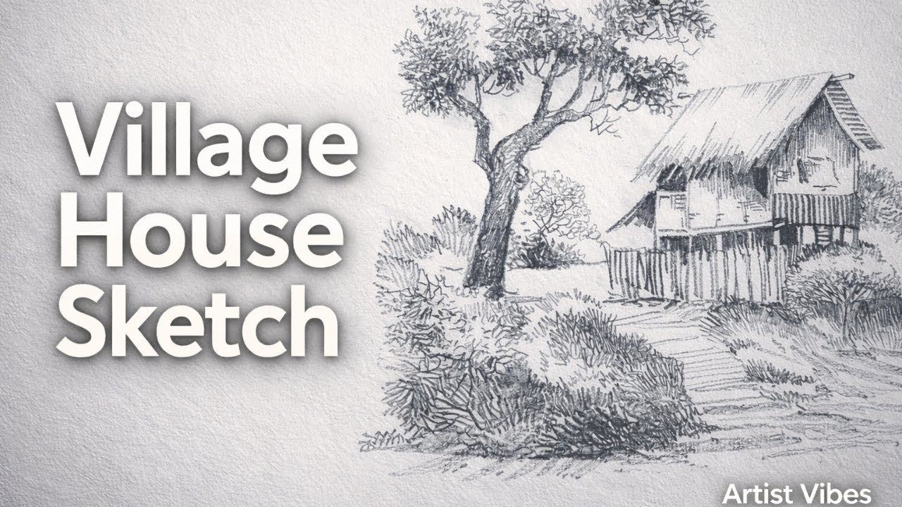 Peaceful Village House Pencil Sketch